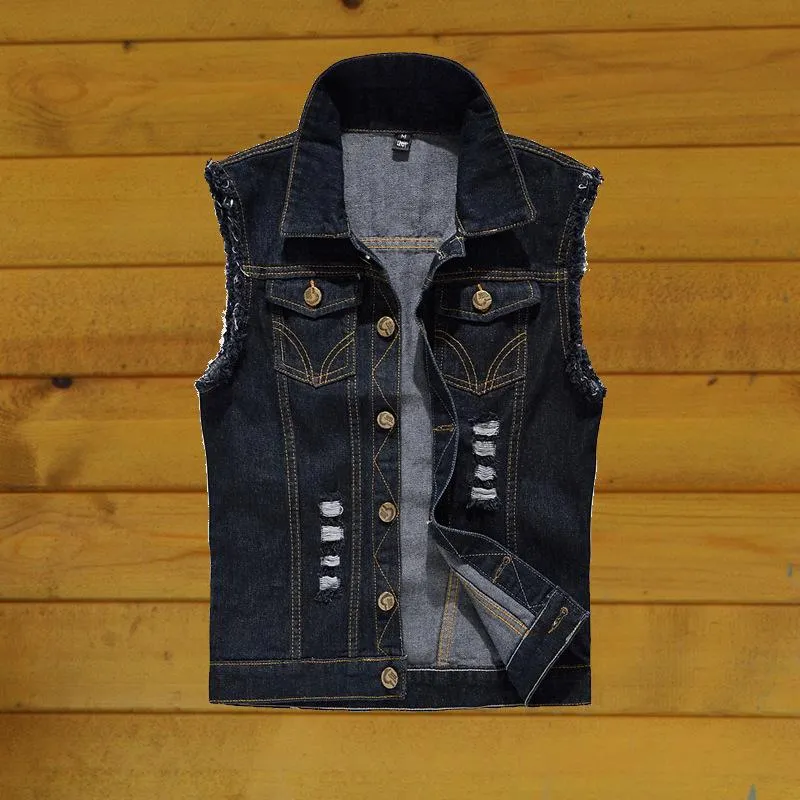 Sleeveless Jacket Men DIMUSI Summer Ripped Mens Denim Vest Male