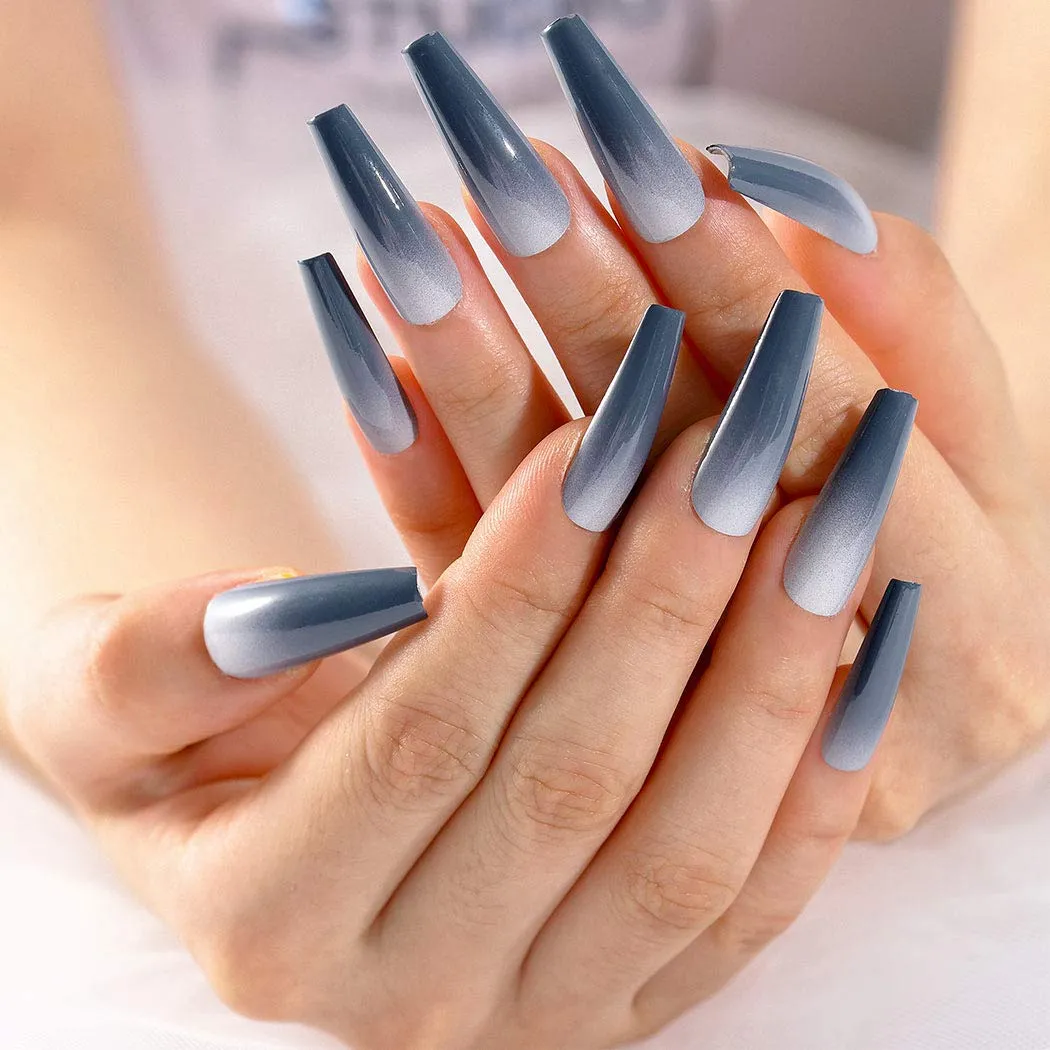 Matte Black Ombre Nails Gradient Coffin Extra Long Press On Ballerina False  Fingernails Full Artificial Acrylic Cover Nail 4114167 From 3,39 € | DHgate