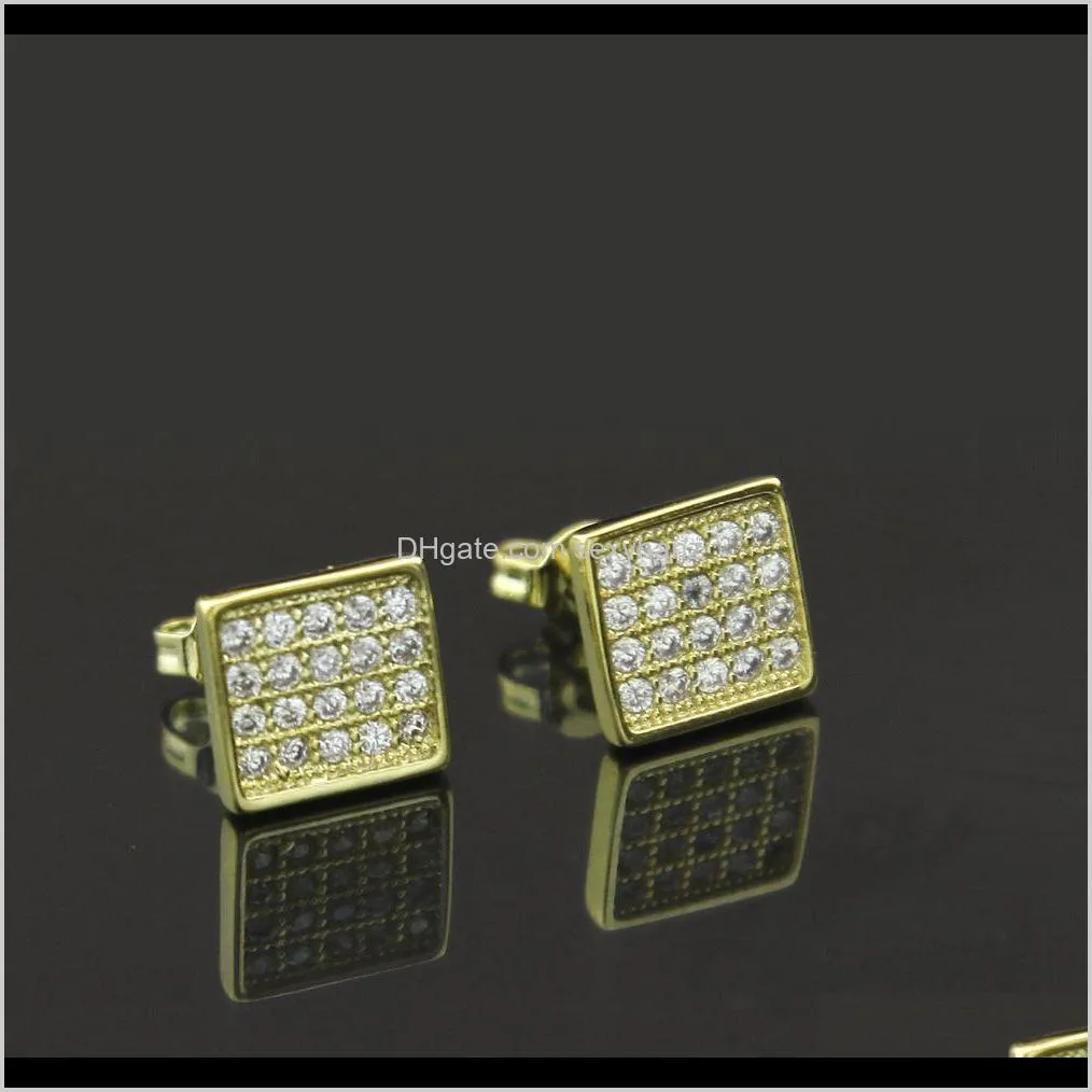 mens hip hop stud earring cz zircon ice out bling gold silver color copper earrings for men hiphop rapper jewelry