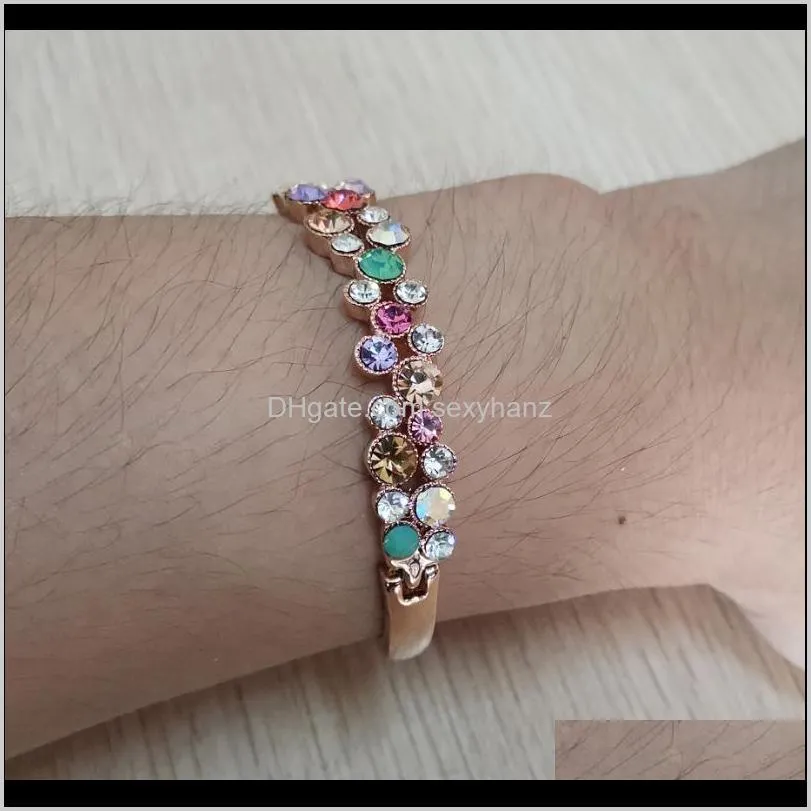 fashion new women/lady`s rose gold color colorful austrian crystal open bracelets & bangles jewelry gifts