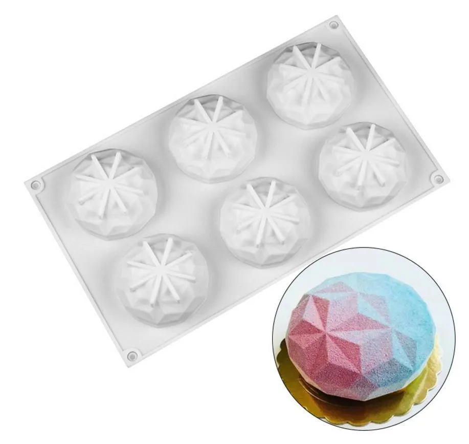 6-Cavity Diamond Silicone Mold Round Cupcake Muffin Mold, DIY