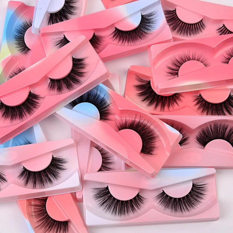 Wispy Faux 3d Cils de Vison en Vrac Doux Naturel Faux Cils Cross Fluffy Lash Extension avec Plateau de Couleur Cils Réutilisables pour la Beauté