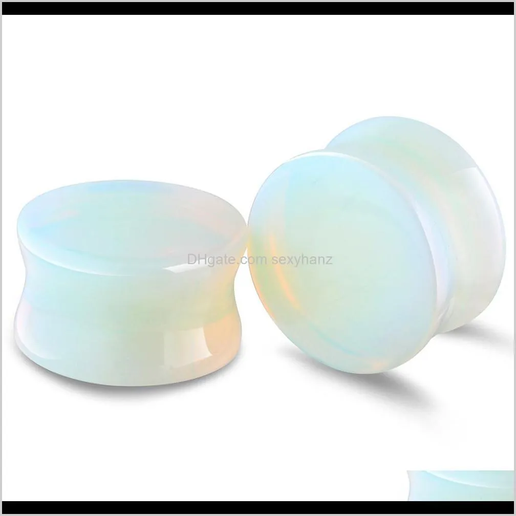 Släppleverans 2021 Clear Opalite Stone Ear Plugs and Tunnels Double Fleared Earring Bår Expander Piercing Body Jewelry 100st 5-12mm I