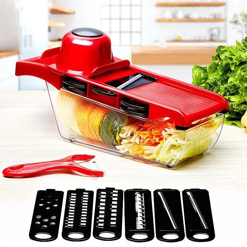 Fête de Noël Mandoline Slicer outils Coupe-légumes avec lame en acier inoxydable Éplucheur manuel de pommes de terre Râpe à carottes Dicer Akc6035