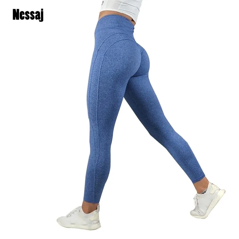 Nessaj Fashion Fitness Leggings Женщины Высокая Талия Тренировки Леггинс Повседневная Брюки Муджера Сплошной Лоскуж 210925