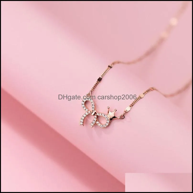 Chaines Pendants JewelryChains Solid 925 Sterling Sier Collier For Women Teen Girls Zircon Star Bowknot Mignon Colliers de tour de cou d￩licats doux