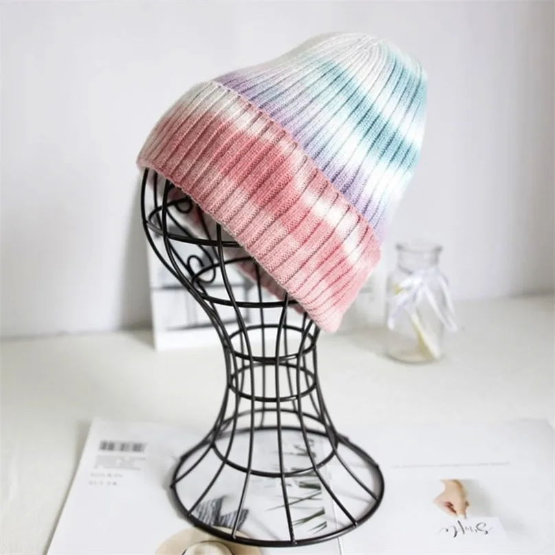 Warm Winter Hoeden voor Dames Trendy Tie Dye Chunky Stretchy Cable Knit Beanie Acryl Cuff Cap Daily 211119