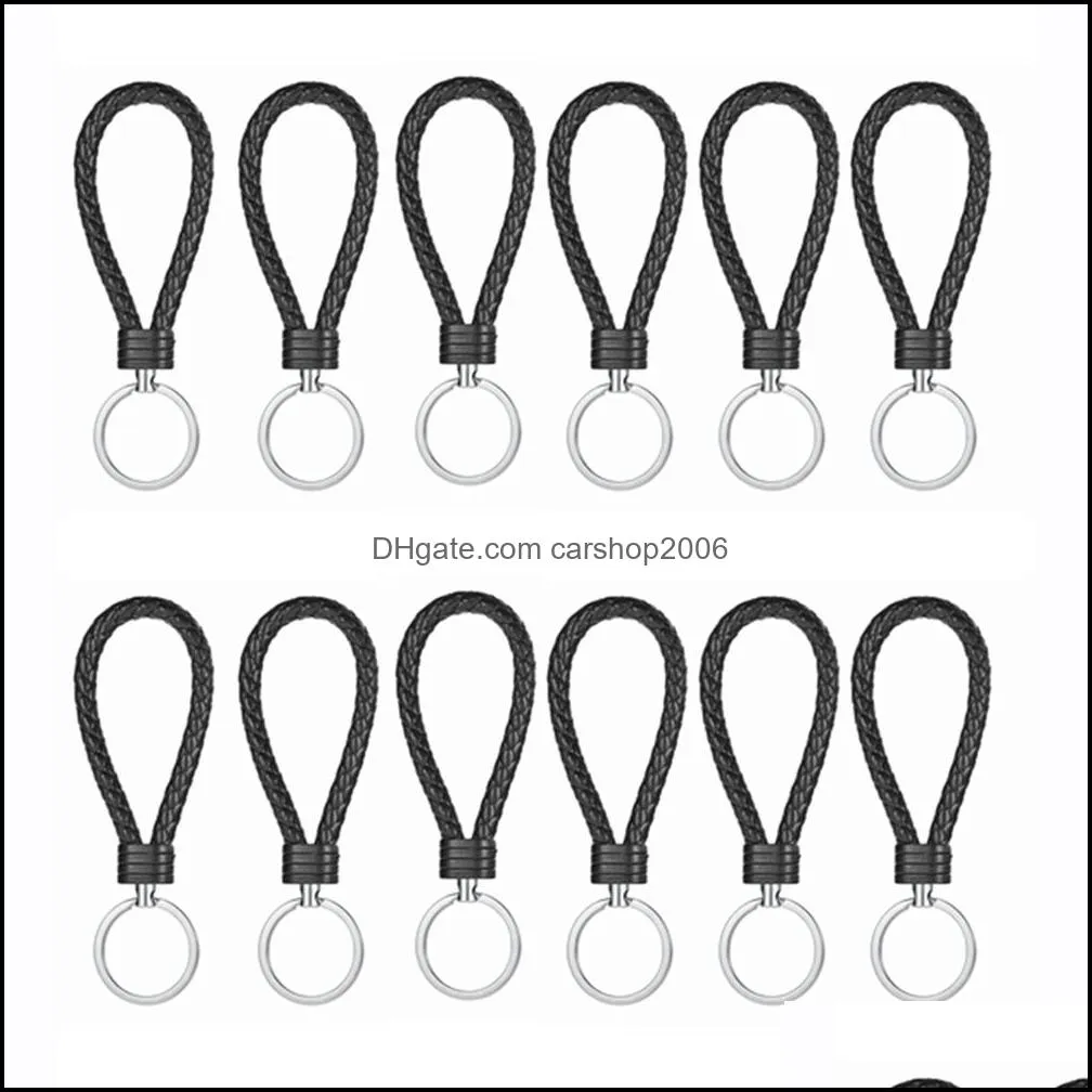 Fashion Braided Leather Rope Handmade Keychain Leather Key Chain Ring Holder for Car Keyrings Men Women Keychains