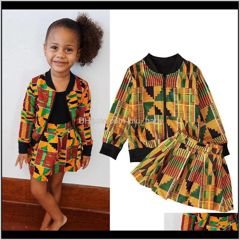 kids clothes girls african bohemia outfits children print zipper coat+skirts 2pcs/set spring autumn kids clothing sets c1644