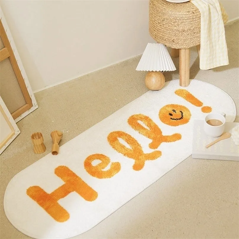 INS Bedside Long Carpet Geometric Pattern Hello Carpets Non-slip Living Room Floor Mat Cat Pet Area Rugs Bedroom Soft Mats 220301