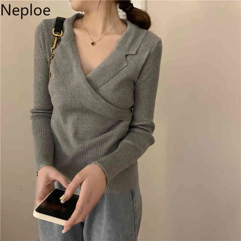 Spring Pullover Black V-neck Knit Sweater Women Spring Pullover Acrylic Casual Loose ...