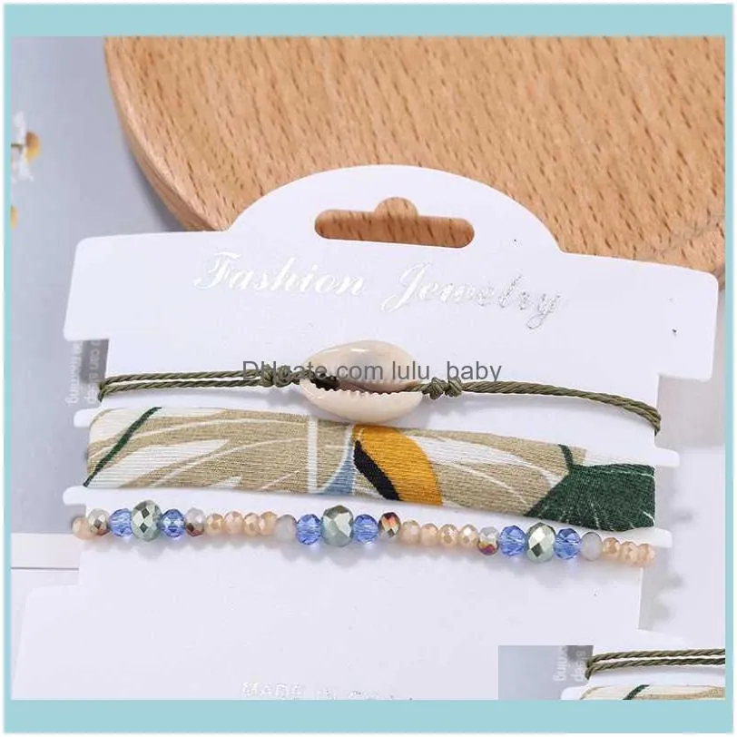 Beaded, Strands 3pcs/set Handcraft Boutique Fashion Multilayer Crystal Stone Beads Strand Bracelets Bangles Woven Fabric Boho Mujer