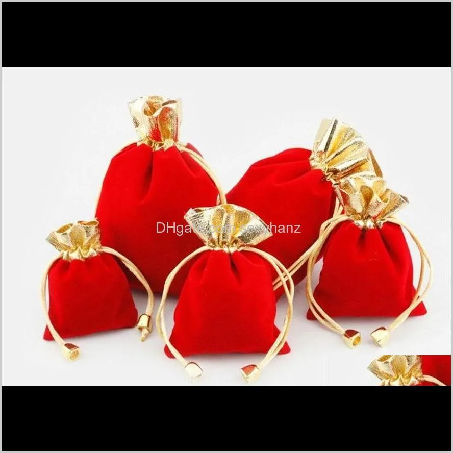 hot red 100pcs/lot 7x9cm 9x12cm velvet beaded drawstring pouches jewelry gift pouch drawstring bags for wedding favors,beads 15 u2