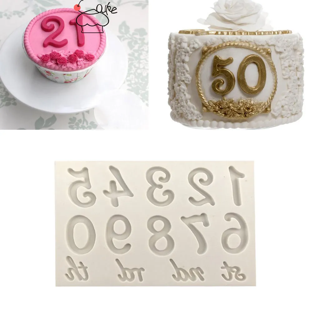 Formy Auke Duże Numery Silikonowe Formy 3D Kremówka Mold Cakes Dekorowanie Narzędzia DIY Gumpaste Kitchen Pieczenia K134