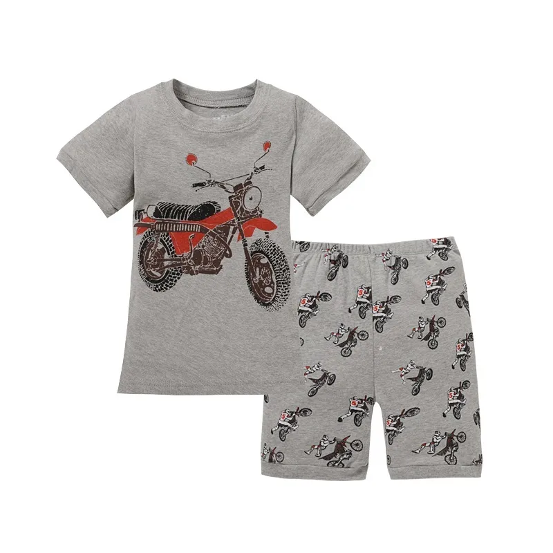 Grigio Ragazzo Pigiama Abbigliamento Completo Estivo Corto Motocicletta da Corsa Bambini Pj's Tee Shirt Pant 2 Pezzi Sleepwear Ragazzi Top 2-7 Anni 210413