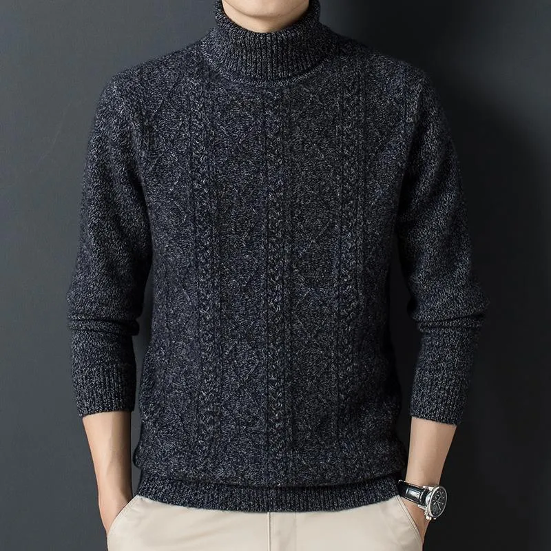 Men s Sweaters Pure Wool Sweater Autumn And Winter High Neck Color Business Jacquard Thick Thread Knitted Bottom