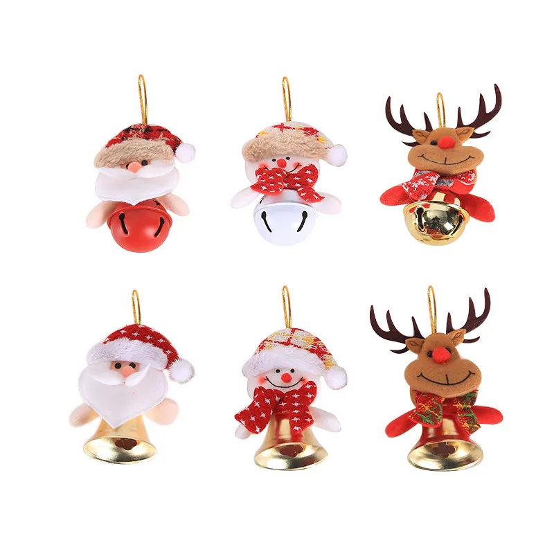 Julklockor prydnad Santa Snowman Reindeer Xmas Tree Jingle Door Hängande Pendants Grid Tyg Hem Nytt År Party Holiday Decorations Present JY0647