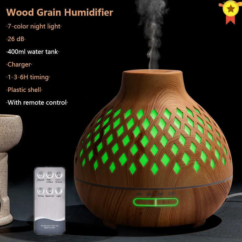 Air Humidifier Essential oil diffuser 400ML Ultrasonic Cool Mist Maker Fogger Xiomi Remote Control Aroma Diffuser 210724