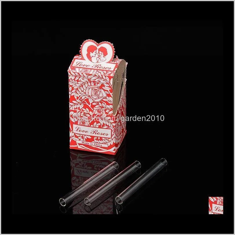 glass love rose glass tube with plastic flower inside 36pcs in one box glass smoke pipe tobacco pipe smoking accessory#143