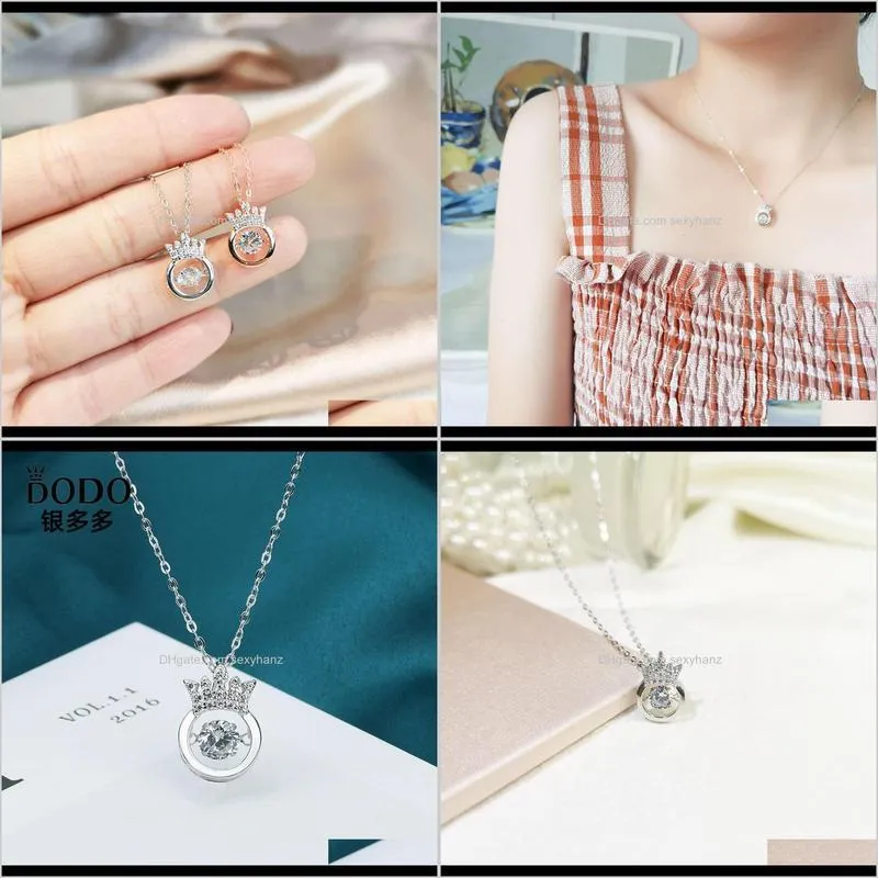 s925 sterling silver beating heart crown necklace korean creative fashion diamond inlaid smart pendant clavicle chain