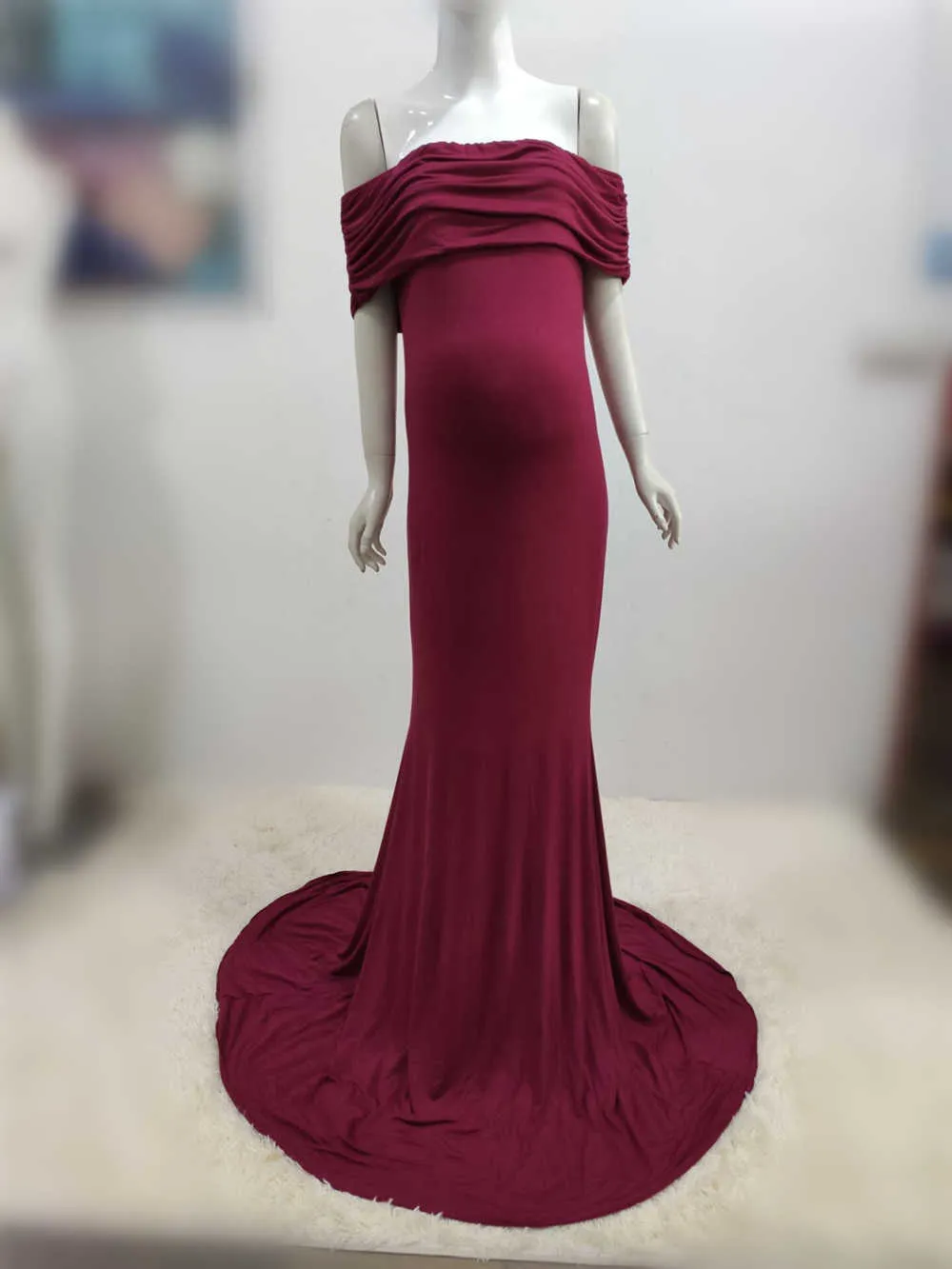 Shoulderless Maternity Dresses Photography Props Long Pregnancy Dress For Baby Shower Photo Shoots Pregnant Women Maxi Gown 2020 (1)