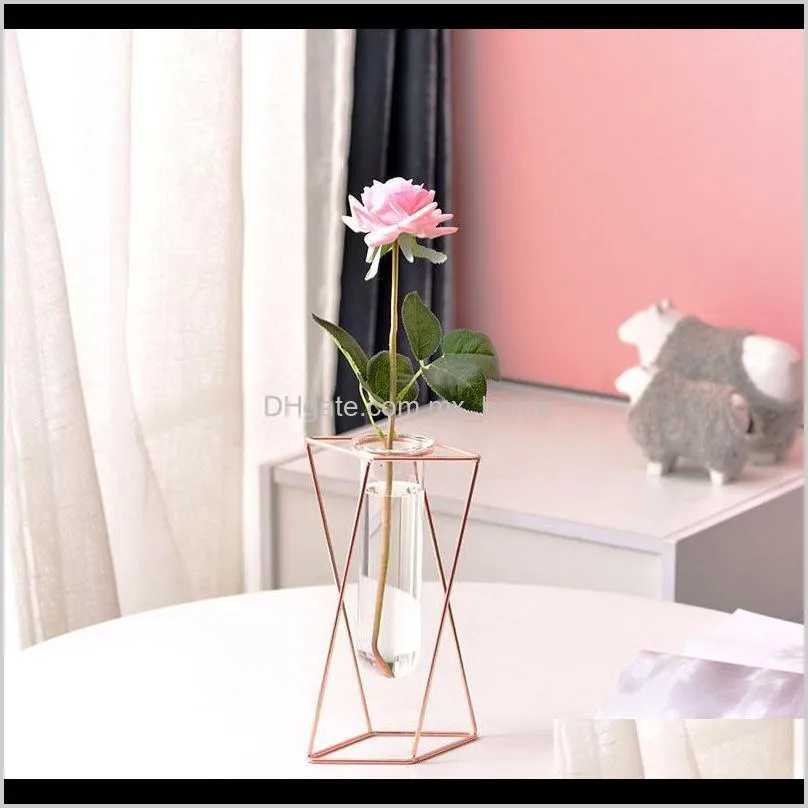 nordic ins geometric light luxury metal vase, wrought iron ornaments creative home living room floral flower glass ornaments