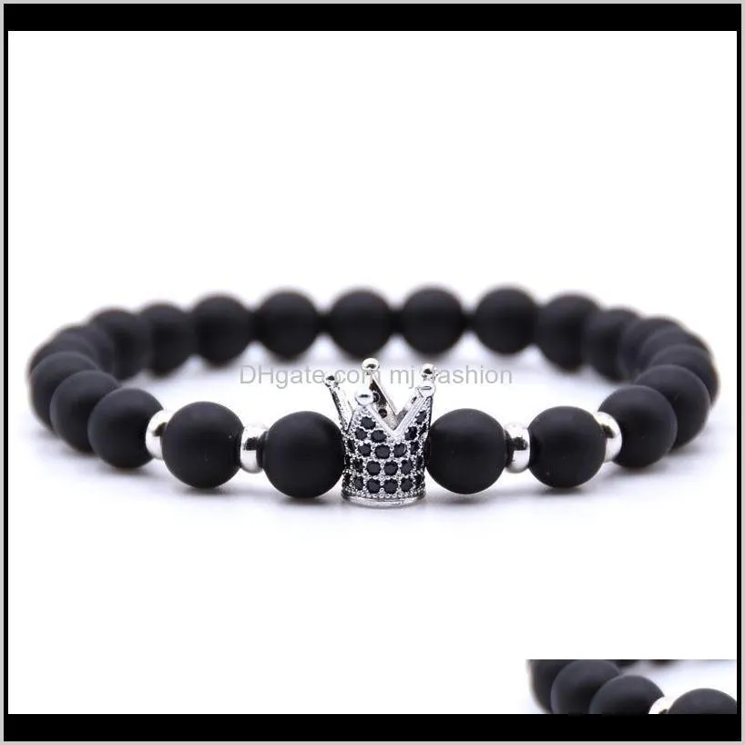 popular womens black/gold/silver/rose gold plated alloy crown charm bracelet natural lava stone bracelet ps0784