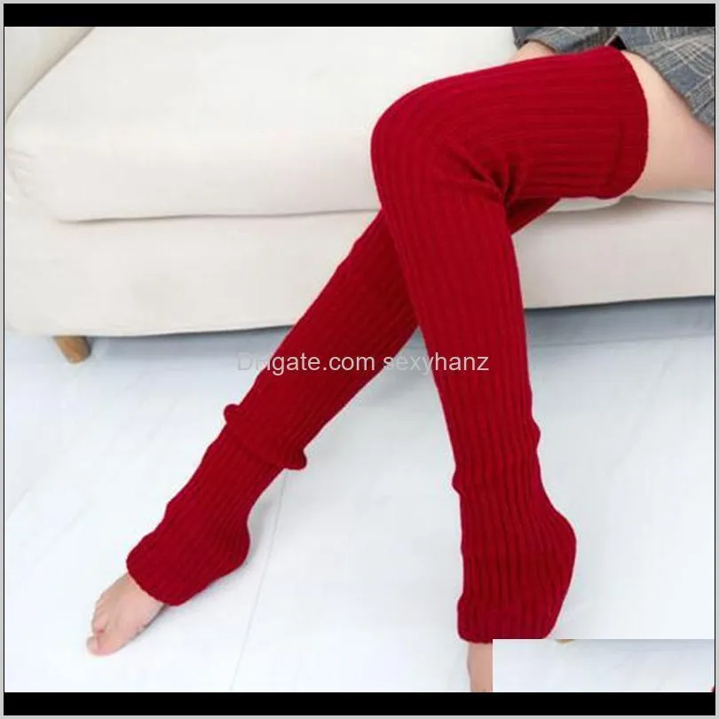 winter long warm knitting knee high socks women boot topper sock skinny stockings girl`s polainas & hosiery
