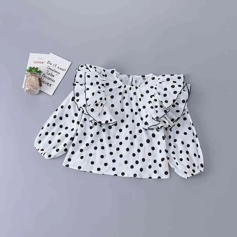 2-7 year high quality girl clothing autumn casual fashion kid children shirt clothes solid polka dot blouse 210615