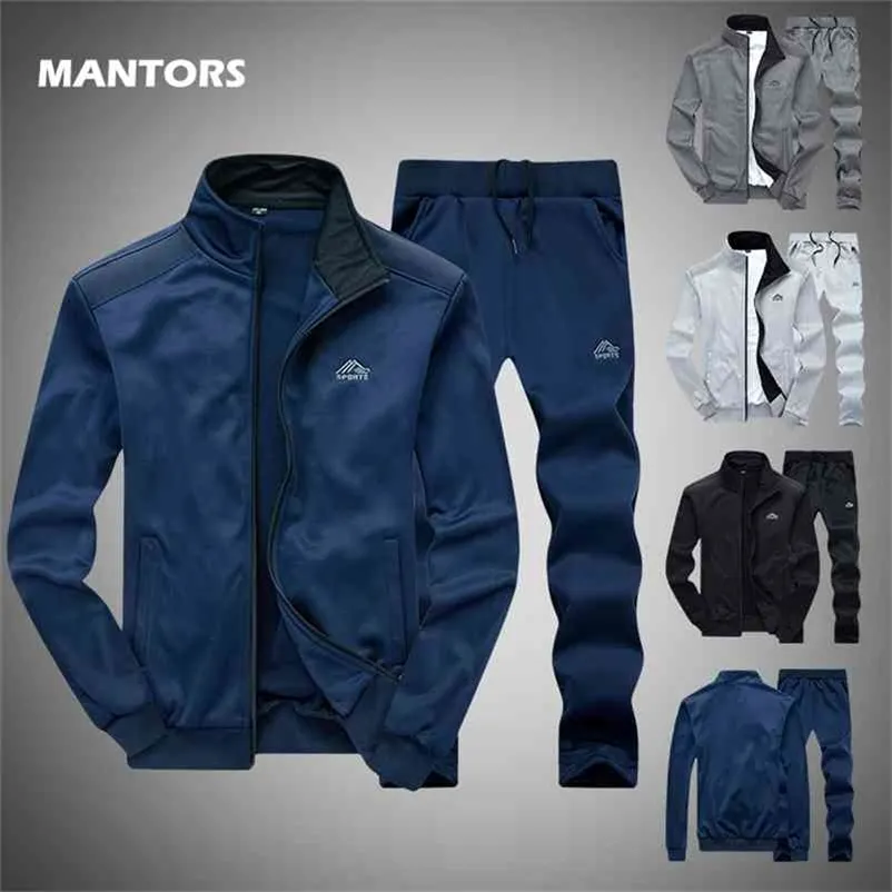 Frühling Männer Trainingsanzüge Einfarbig Sportswear Herbst Männer Sets Jacke + Hosen Lässige Trainingsanzug Männliche Turnhallen Sweatshirt 2 Stück Set 210806