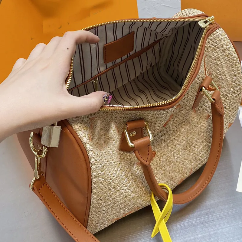 Pillow Shoulder Bag Straw Woven Handbag Crossbody Bags Genuine Leather Patchwork Color Embroidered letter Old Flower zipper Wallets Large Capacity
