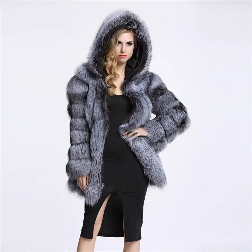 Zadorin Streetwear Faux Fur Coat Winter Fashion Fashion Women Warm Warm Faux Fur Coats with مقنعين بالإضافة إلى ملابس خارجية 210816