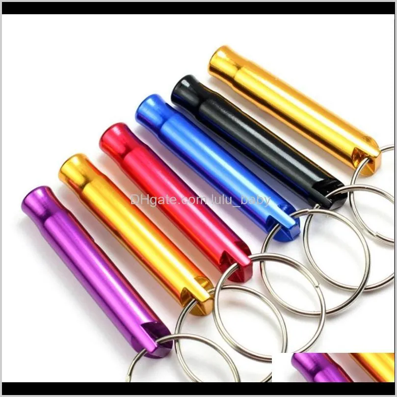 Mix Colors Mini Aluminum Alloy Whistle Keyring Keychain For Outdoor Emergency Survival Safety keychain Sport Camping Hunting64 Q2