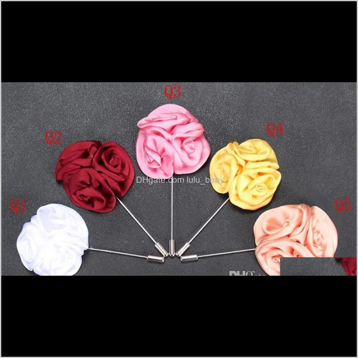 15 color classic men flower brooch pins fashion imitated silk fabric boutonniere stick lapel pin for suit party wedding jewelry a150
