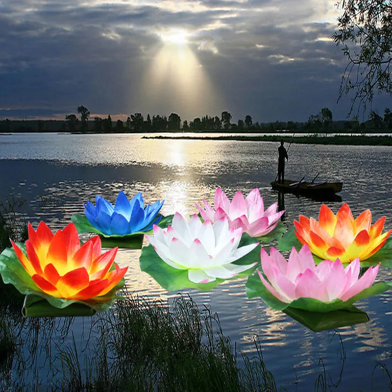 50PCS Artificial Silk Lotus Wishing Light Party Decoration Floating Candles Pool Lantern For Birthday Wedding Supplies Multi Color