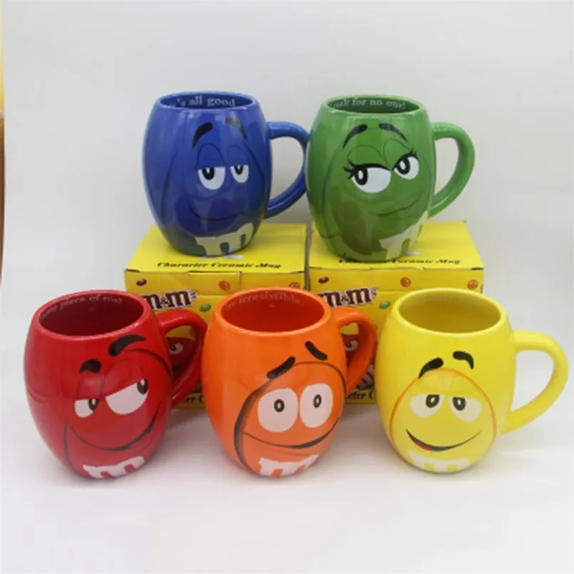 600mL m&m Beans Coffee Mugs Tea Cups and Mugs Cartoon Cute Expression Mark Large Capacity Drinkware Christmas Gifts 210827