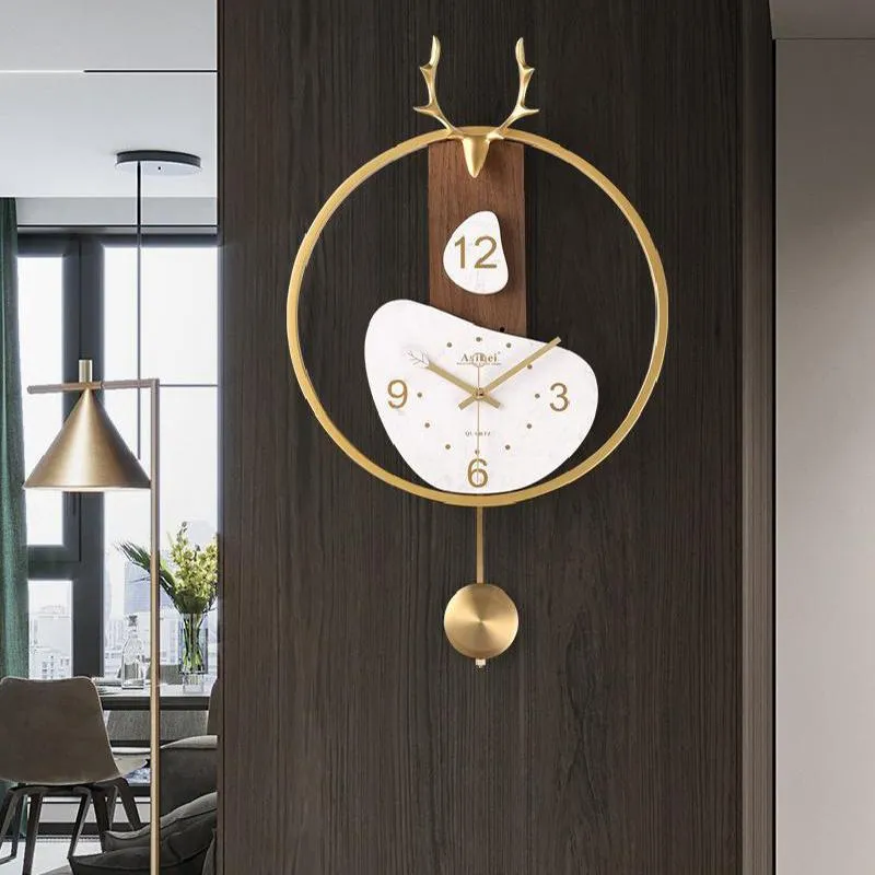 Horloges murales bois de cerf horloge moderne de luxe suspendu pointeur muet marbre cadran en bois salon décoration fournitures pour la maison