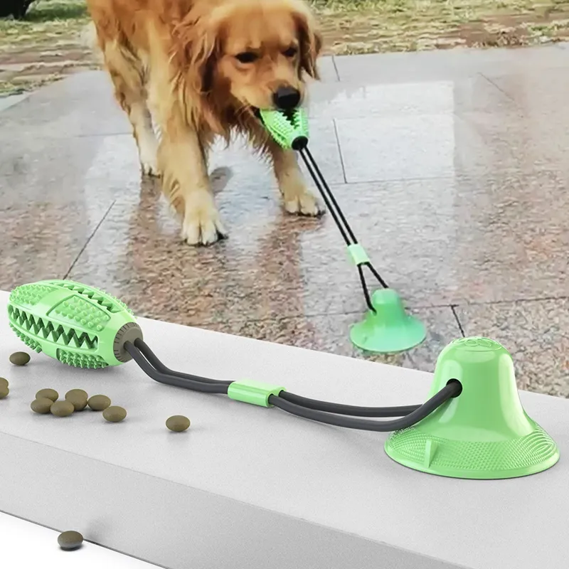 2 stijlen Hondenspeelgoed kauwt TPR ovaal voedsel molaire tand reinigen bot-vormige met touw bel speelgoed hapbestendig voor grote en kleine hond