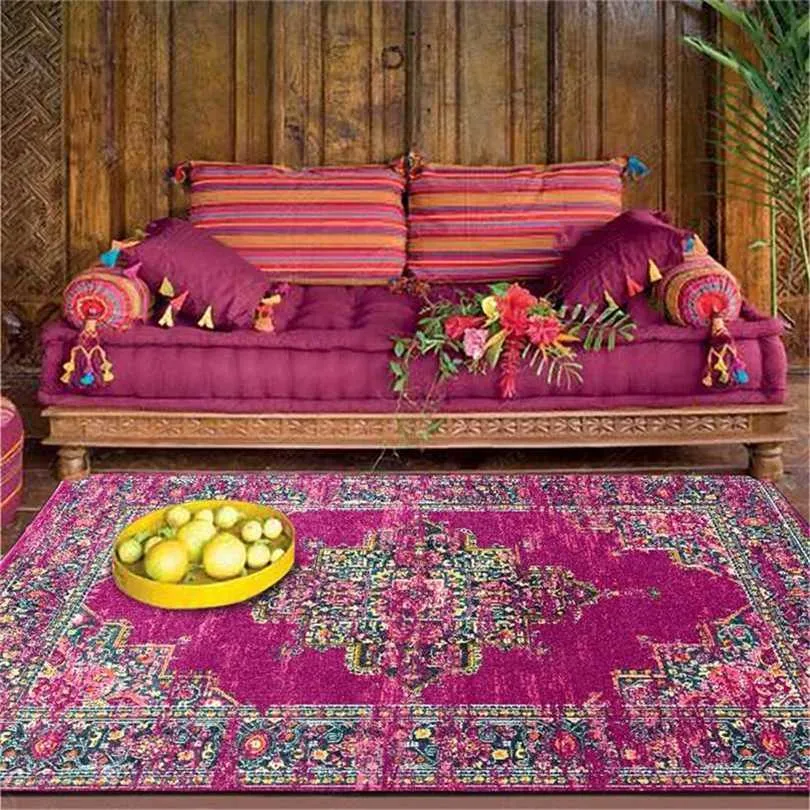 star Persian Ethnic Style Carpet Purple For Living Room Vintage Girl Bedroom Bohemia Geometric Rug Mat Hallway 211124