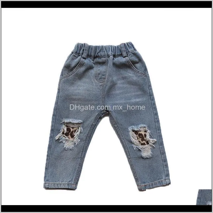 keelorn girls pants children ripped hole leopard jeans pants new spring kids broken denim trousers for baby boy girl 3-7t 201204