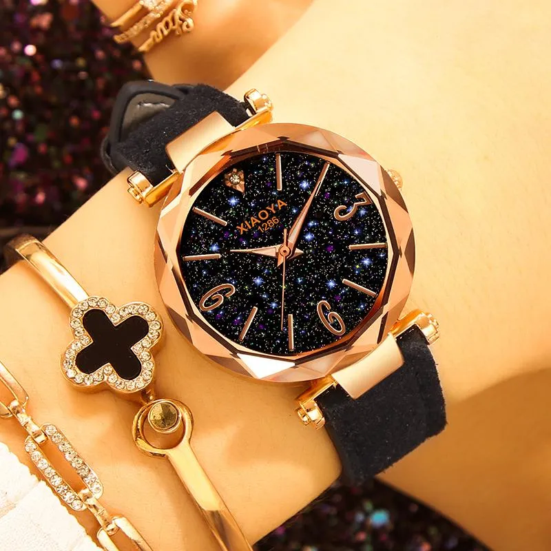 Wallwatches Star Sky Luxury Fashion Women Watches Rating Casual Watch Women's Leather Analog Crystal Wallwatch Relogatch Reloj Muj