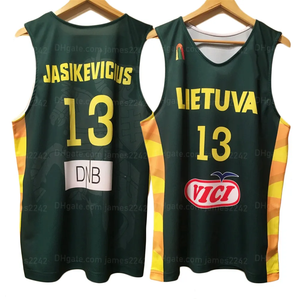 커스텀 Sarunas Jasikevicius #13 Lietuva 농구 저지 인쇄 녹색 이름 번호 크기 xs-4xl 최고 품질