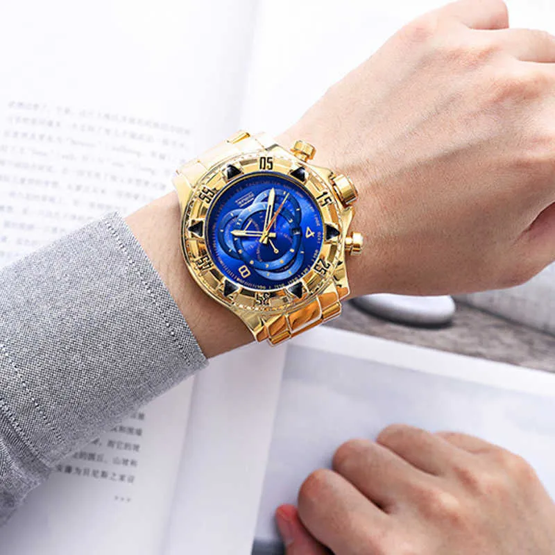 Mężczyźni Zegarki Top Marka Luksusowy Quartz Gold Watch Mężczyźni Big Dial Waterproof Golden Business Wristwatch Mens 2020 Relogio Masculino X0625