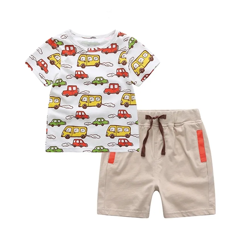 Мальчик одежда летние мальчики набор белый мультфильм детская футболка для детской футболки + короткие 2 шт. Детей 210528