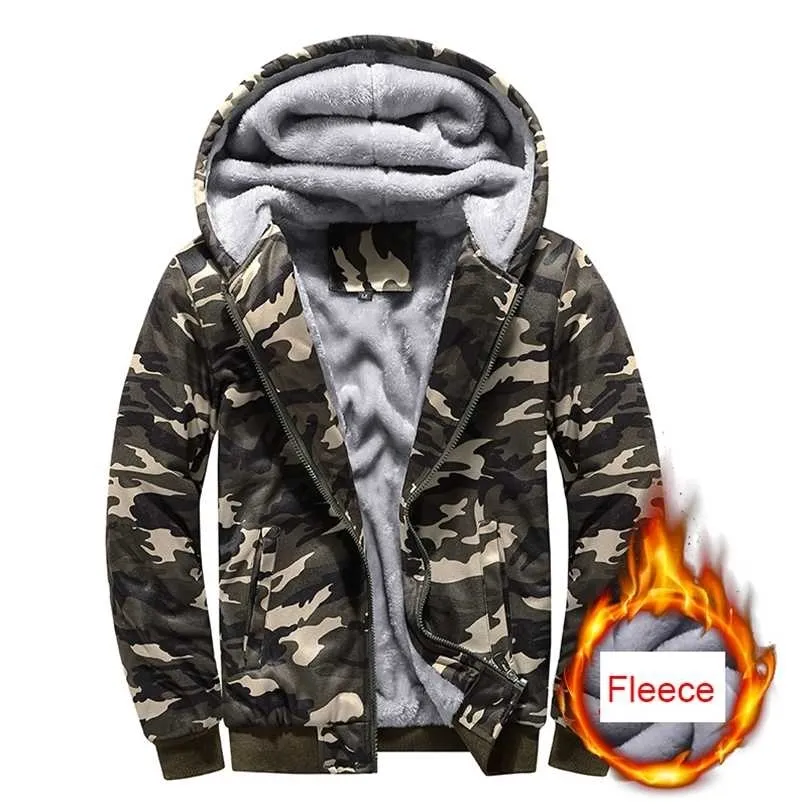 Män höst och vinter utomhus varm fleece casual hooded jacka mode parka tjock bomull klassisk 5xl 211110