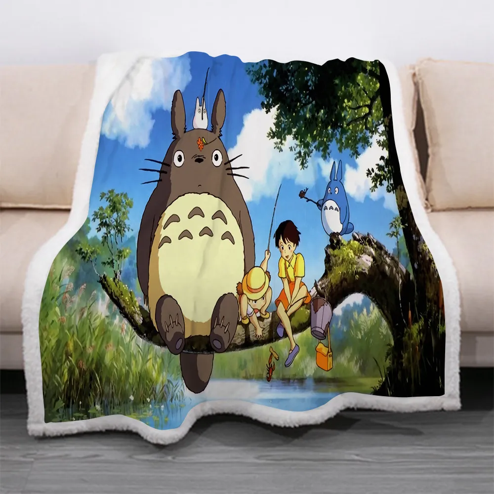 3D Anime Totoro Cartoon Print Sherpa Deken Couch Quilt Cover Travel Beddengoed Sofa Auto Outlet Fluwelen Pluche Sleep Fleece Dekens