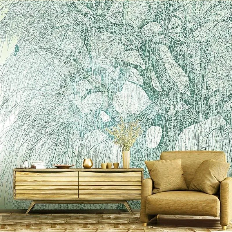 Fonds d'écran Mur et décor mural personnalisé papier peint créatif Fresh Tree Pattern PO peint à la main PO PO pour le salon Designs de chambre à coucher