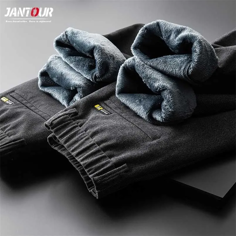 Men's Winter Fleece Warm Casual Pants High Quality Classic Thick Cotton Straight-leg Trousers Male Brushed Fabric Brand Clothing 211201