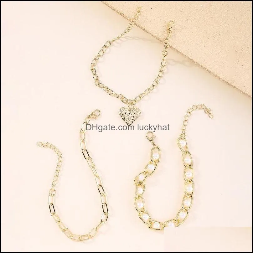 Link, Chain B1226ins Pearl Bracelet Set Metallic Texture Love Minimalist Exaggerated Punk Hand Accessories