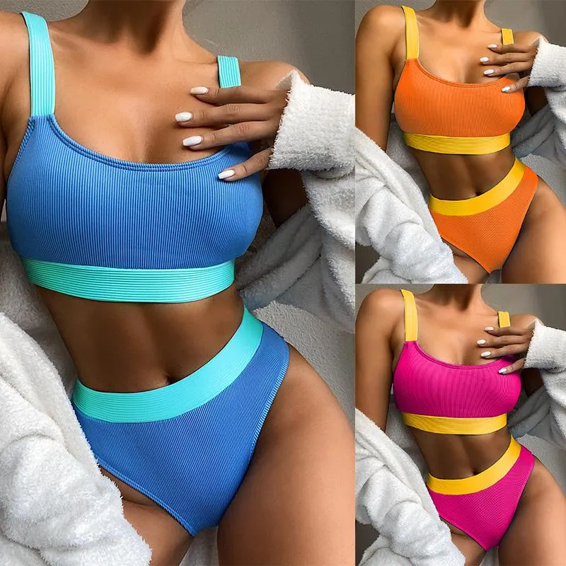 Costumi da bagno da donna Costume da bagno da donna Bikini a vita alta Triangolo solido Ragazza Abbigliamento da spiaggia estivo Costumi da bagno da donna ad asciugatura rapida Bikini Mujer